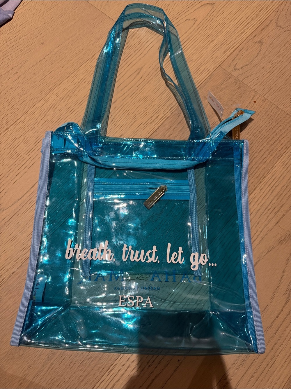 Turquoise Clear Tote Bag - Breath, Trust, Let Go